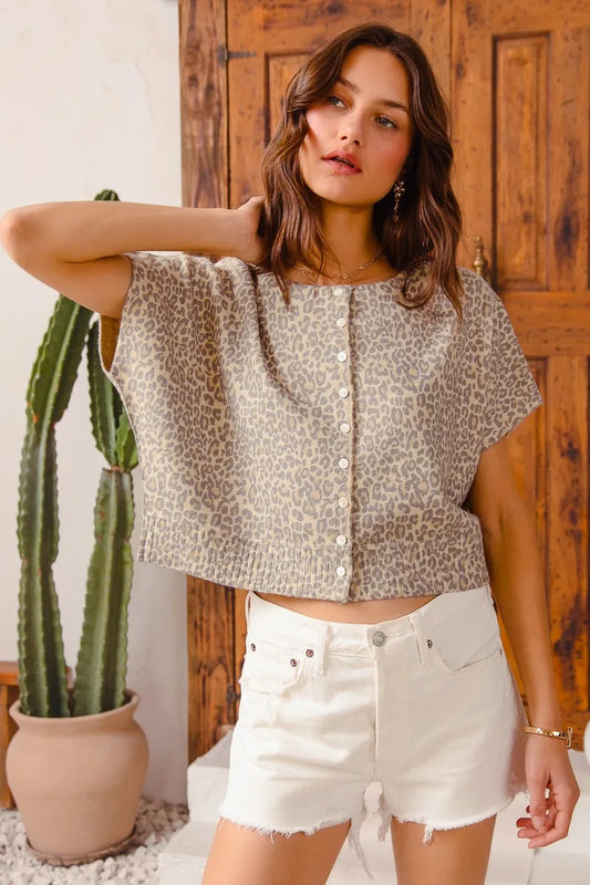 Image of SO ME Leopard Print Button Front Sweater Cardigan | Queeble.shop