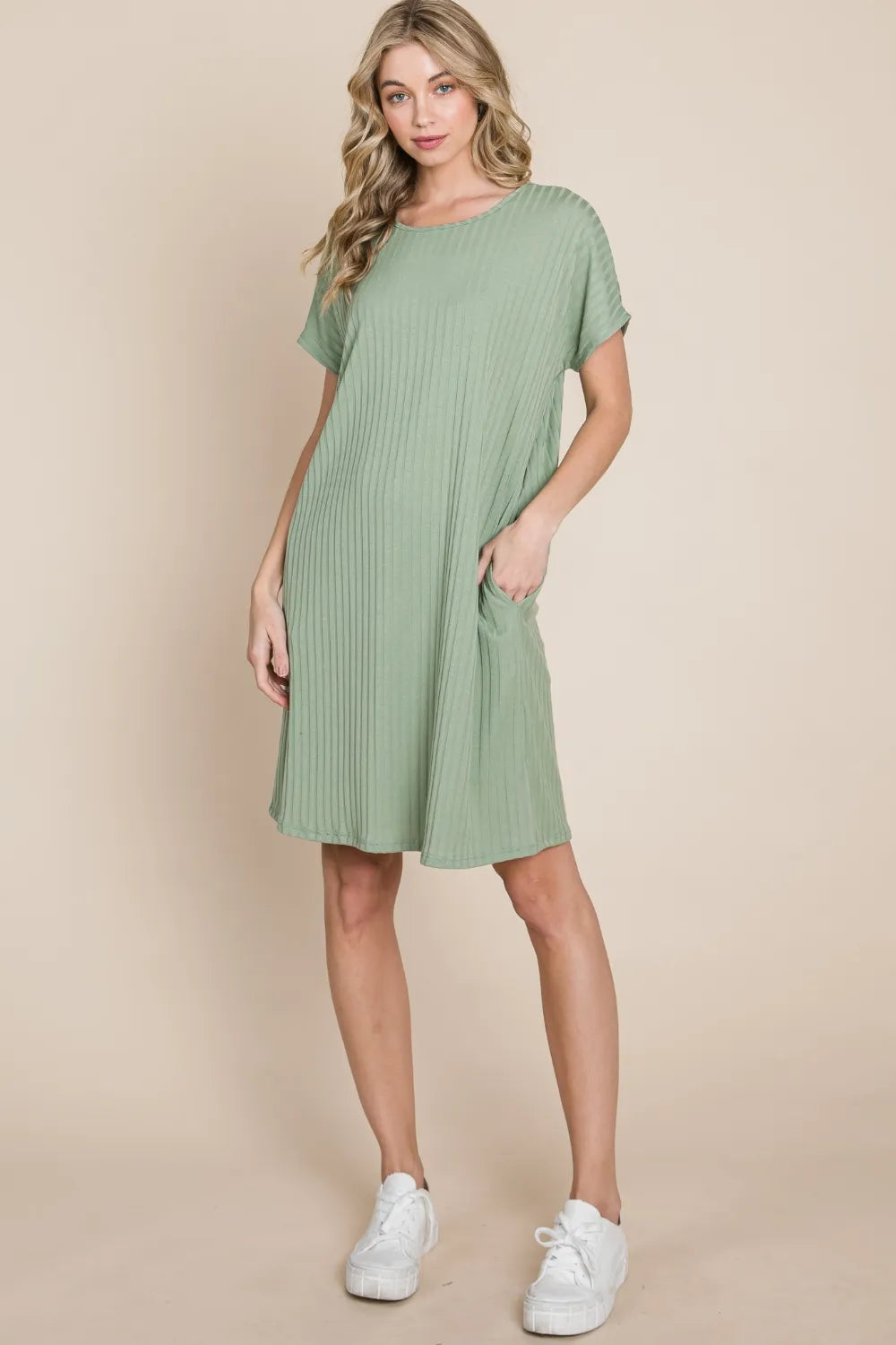 Image of BOMBOM Ribbed Round Neck Short Sleeve Dress | Queeble.shop