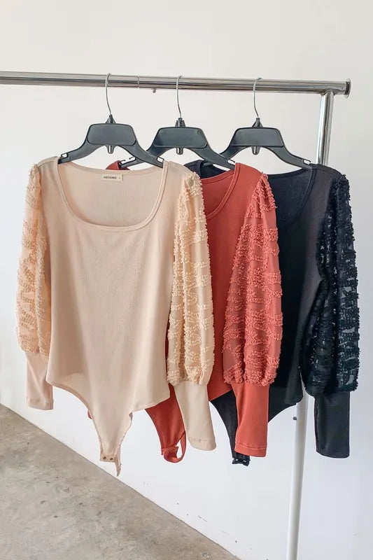 Image of And The Why Textured Puff Sleeve Bodysuit | Queeble.shop