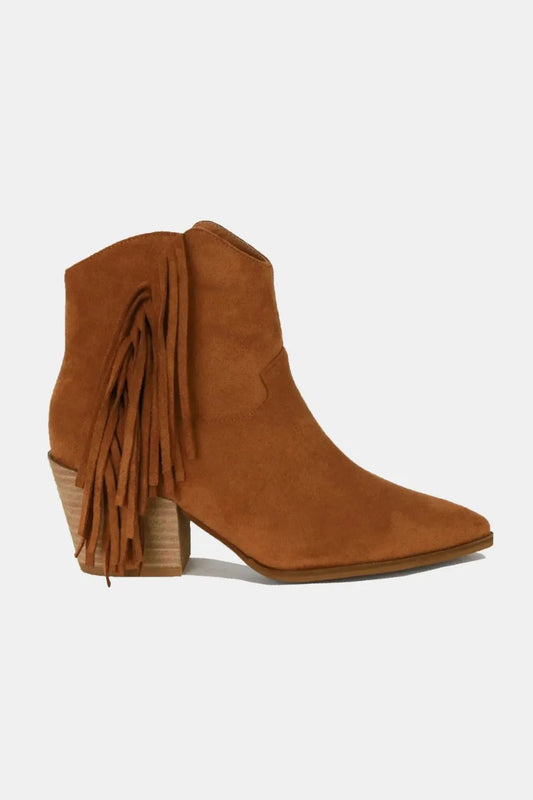 Image of Beast Fashion Suede Fringe Point Toe Ankle Boots | Queeble.shop