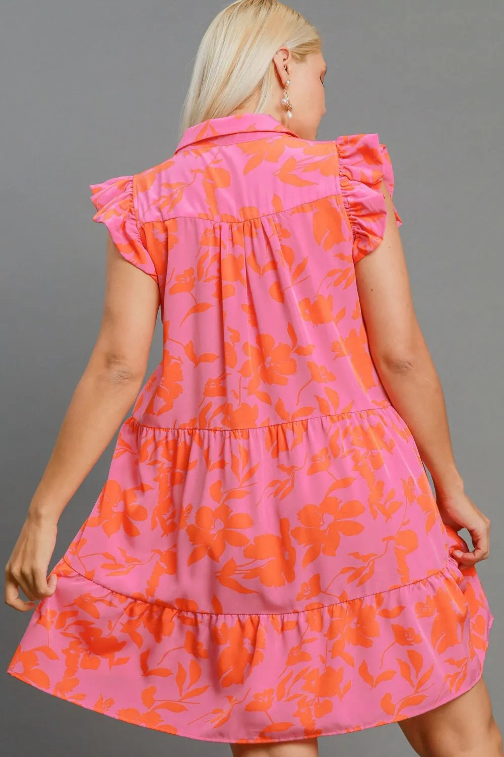 Image of Umgee Full Size Floral Print Ruffle Cap Sleeve Tiered Dress Plus Size | Queeble.shop