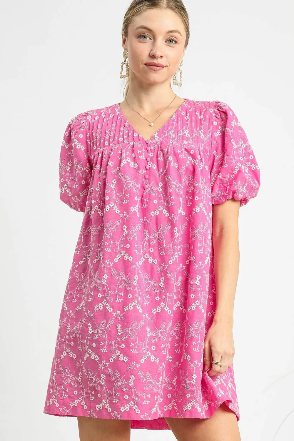 Image of Umgee Floral Puff Sleeve V-Neck Mini Dress | Queeble.shop