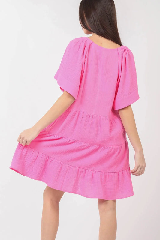 Image of VERY J Texture V-Neck Ruffled Tiered Dress | Queeble.shop