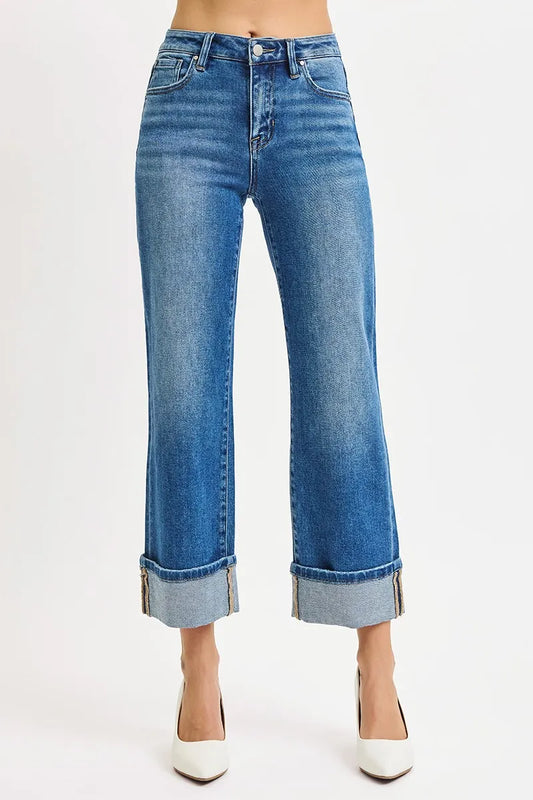 Image of RISEN Full Size Mid Rise Crop Straight Cuffed Jeans Plus Size | Queeble.shop