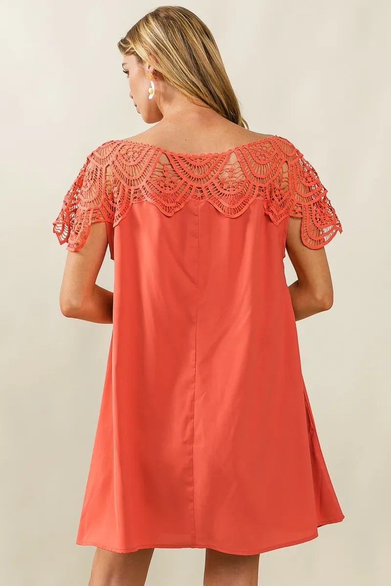Image of BiBi Crochet Lace Yoke Detailed Wrinkled Dress | Queeble.shop