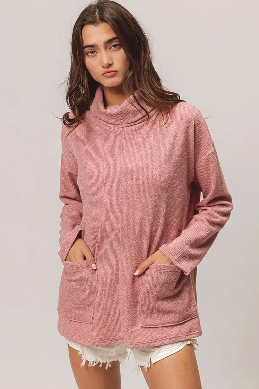 Image of BiBi Piper Rib Double Pocket Turtle Neck Sweater | Queeble.shop
