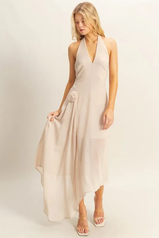 Image of HYFVE Chiffon Halter Asymmetrical Hem Dress | Queeble.shop