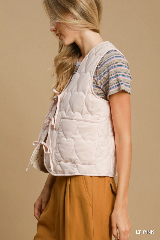 Image of Umgee Heart Quilted Tie-Front Vest | Queeble.shop