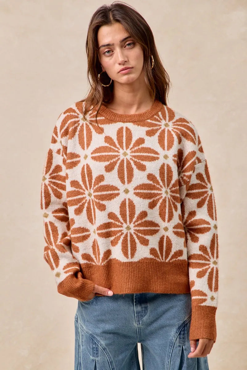 Image of BiBi Flower Pattern Long Sleeve Sweater | Queeble.shop