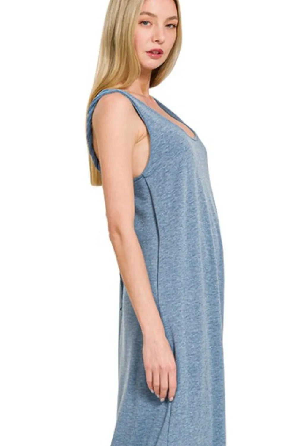 Image of Zenana French Terry Twisted Strap Midi Dress | Queeble.shop