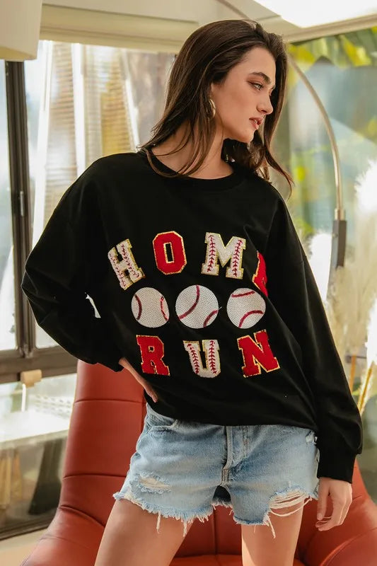 Image of BiBi Baseballs Homerun Patches French Terry Sweatshirt | Queeble.shop