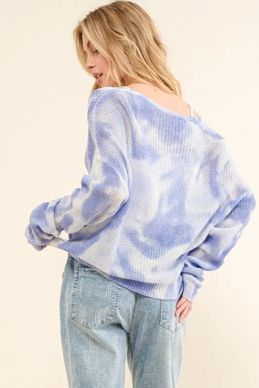Image of And The Why Blue Tie Dye Twisted Sweater | Queeble.shop