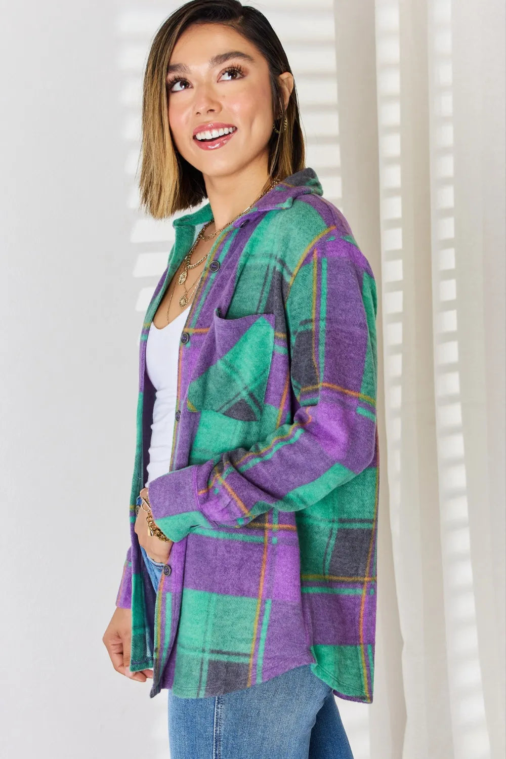 Image of Zenana Plaid Button Up Long Sleeve Shacket | Queeble.shop