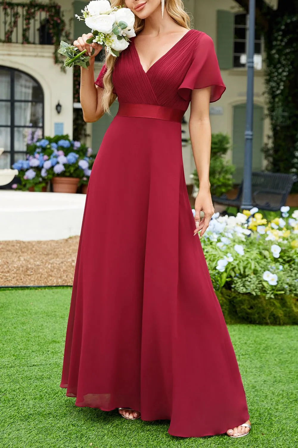 Image of Surplice Flutter Sleeve Maxi Dress | Queeble.shop