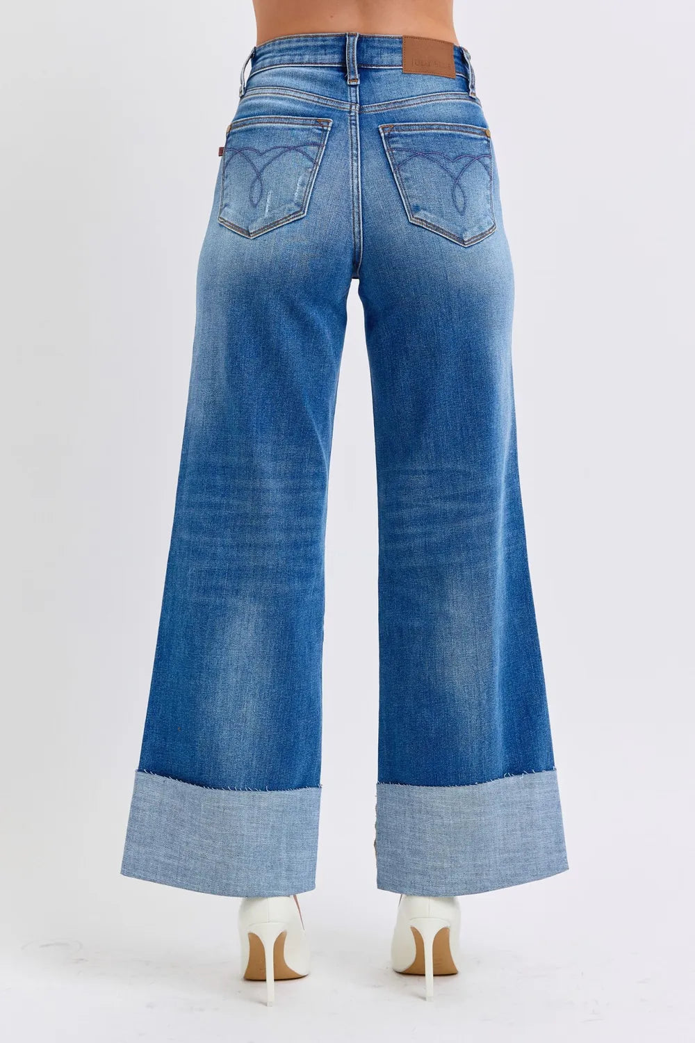 Image of Judy Blue Full Size Distressed High Waist Wide Leg Jeans | Queeble.shop