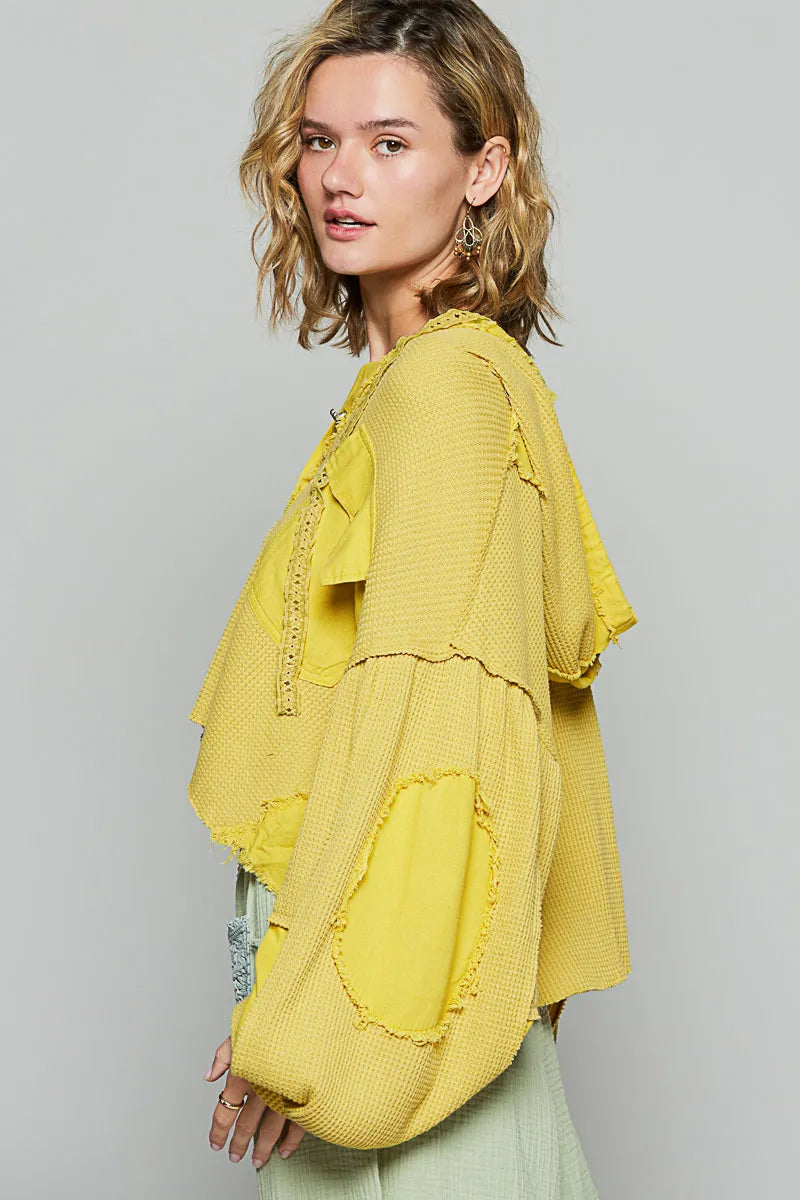 Image of POL Raw Hem Cropped Hooded Jacket | Queeble.shop