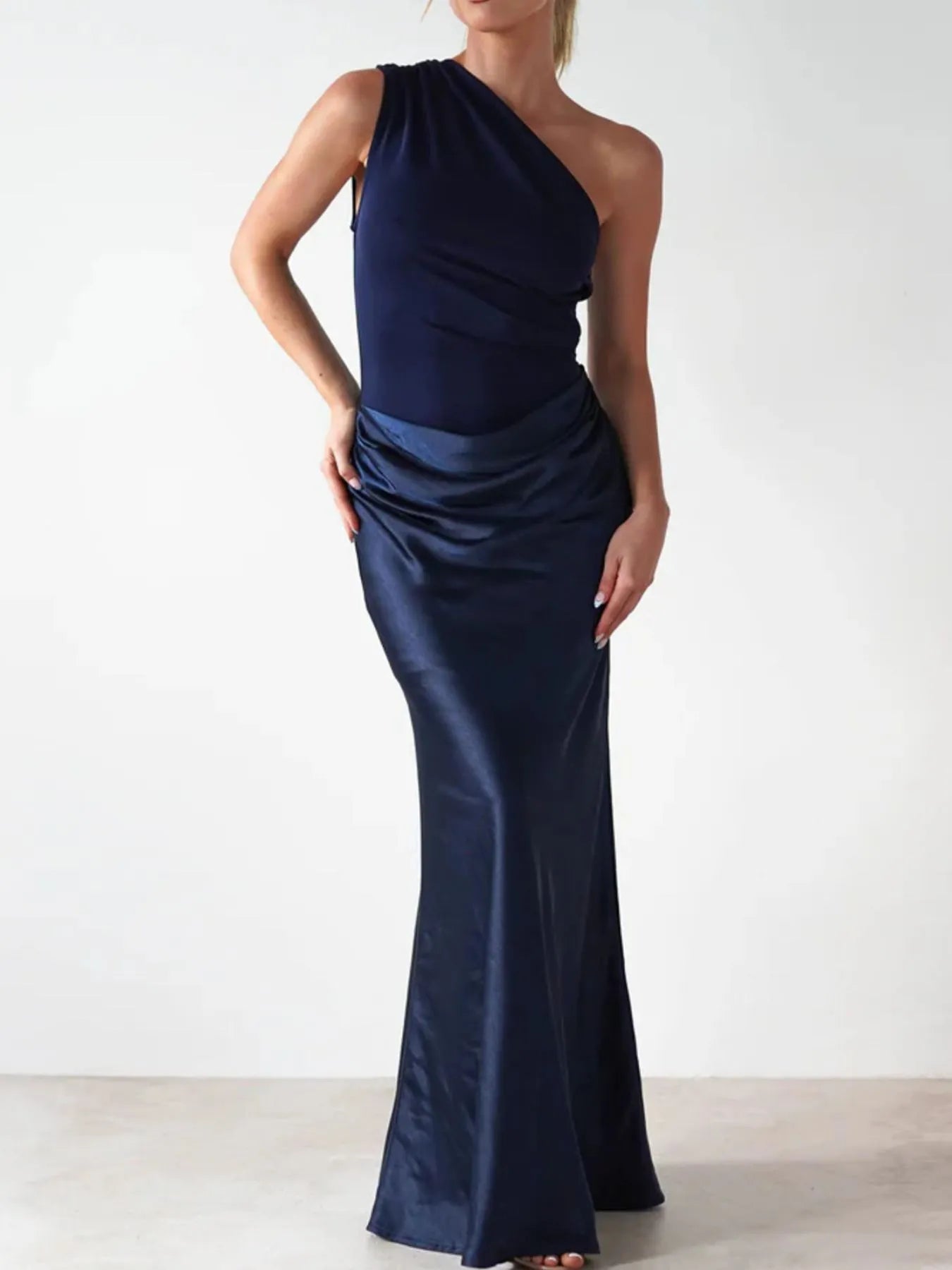 Image of One Shoulder Ruched Bodycon Maxi Dress | Queeble.shop
