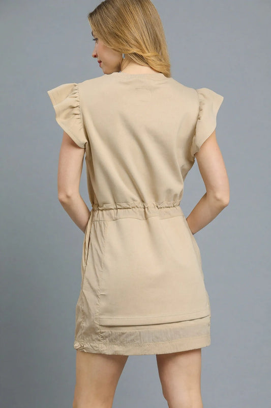Image of Umgee Luxe knit Ruffle Sleeve Drawstring Mini Dress | Queeble.shop