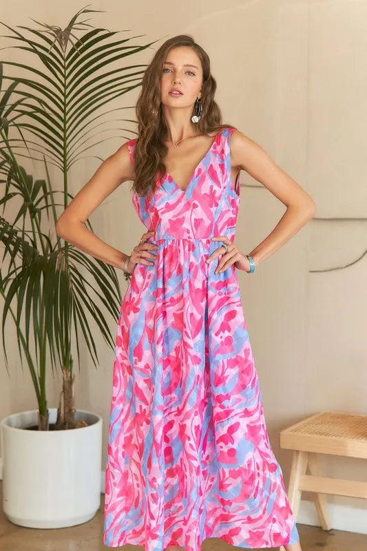 Image of ADORA Abstract Floral V-Neck Maxi Dress | Queeble.shop
