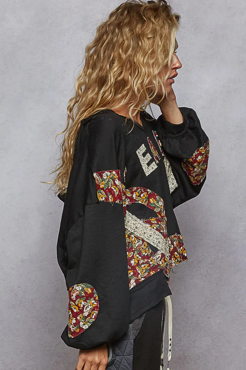 Image of POL Peace Patch Floral Long Sleeve Hoodie | Queeble.shop