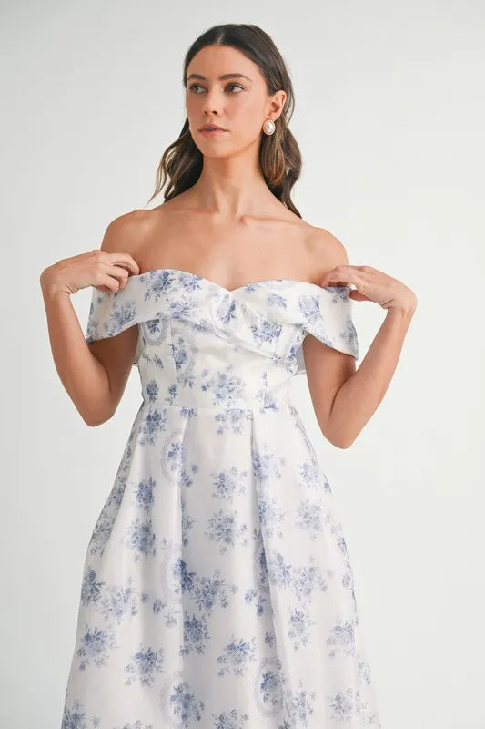 Image of MABLE Floral Printed Off Shoulder Maxi Dress | Queeble.shop