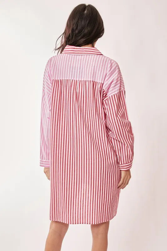 Image of Davi & Dani Multi Color Stripe Mixed Button Front Tunic Shirt Dress | Queeble.shop