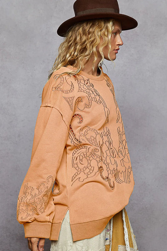 Image of POL Round Neck French Terry Sweatshirt with Cutout Detail | Queeble.shop