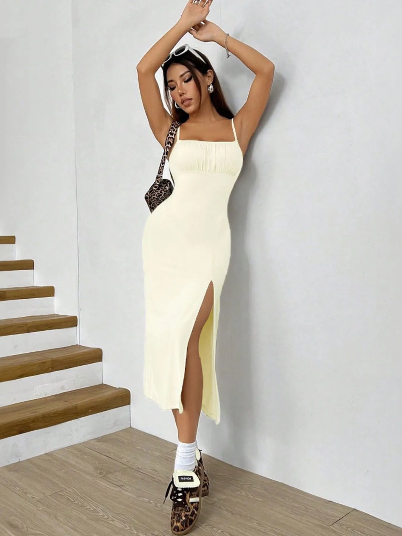 Image of Slit Bodice Midi Cami Dress | Queeble.shop