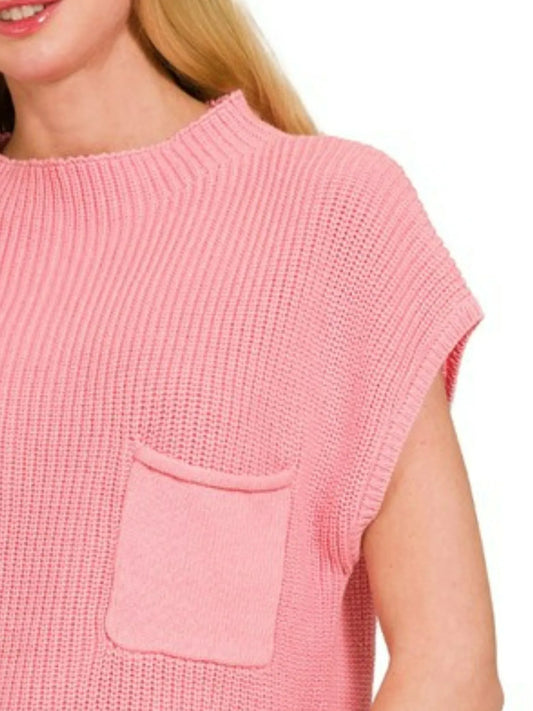 Image of Zenana Mock Neck Short Sleeve Sweater | Queeble.shop