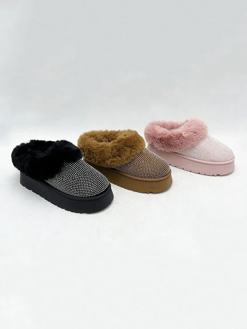 Image of WILD DIVA Embellished Faux Fur Platform Booties | Queeble.shop