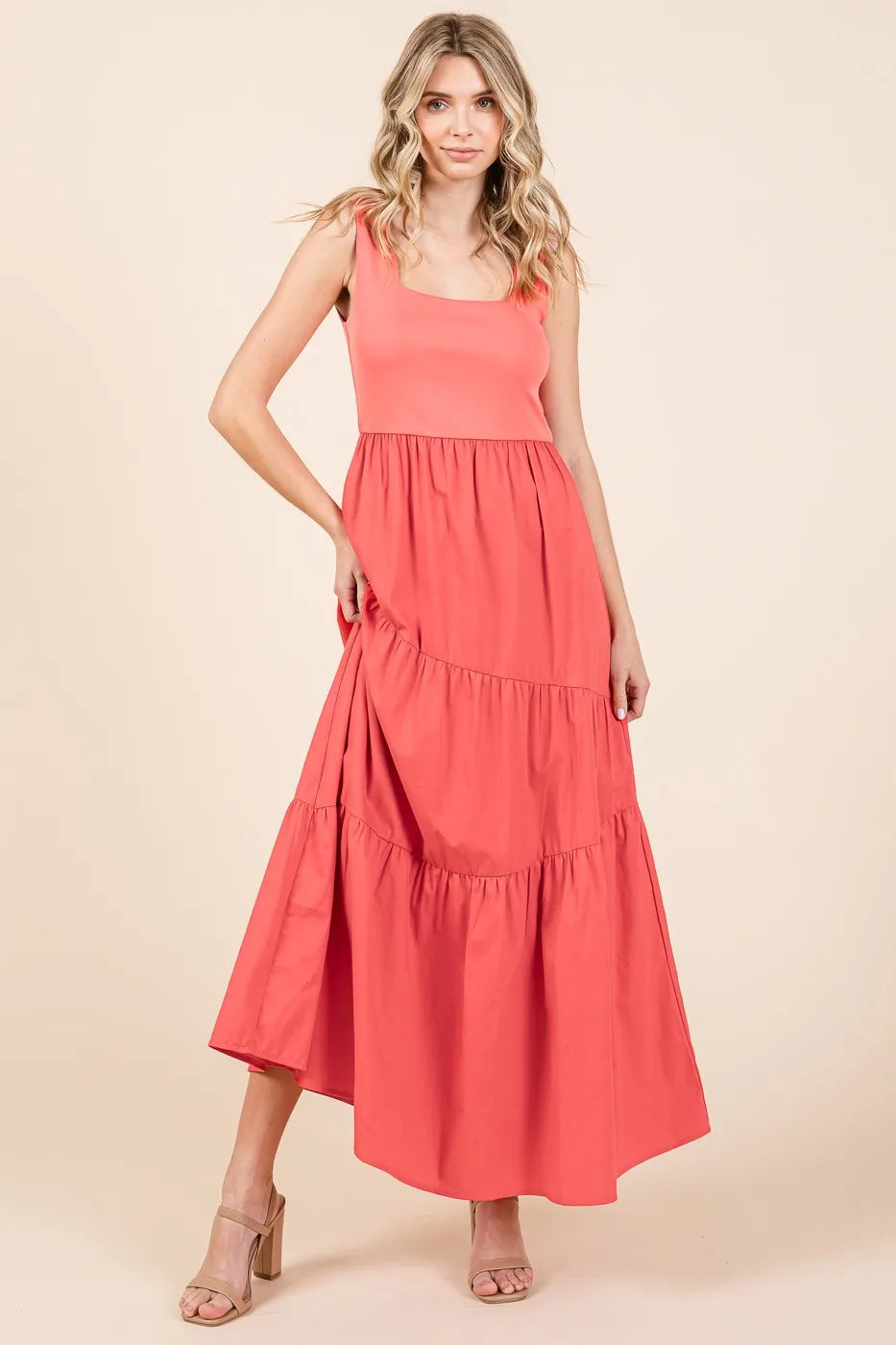 Image of Mittoshop Mix Media Square Neck Maxi Dress | Queeble.shop