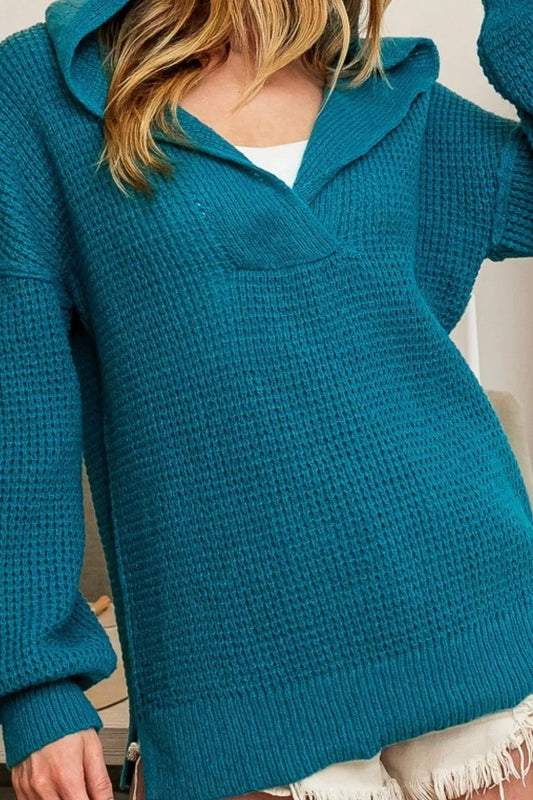 Image of BiBi Raw Edge Detail V-Neck Sweater Hoodie | Queeble.shop