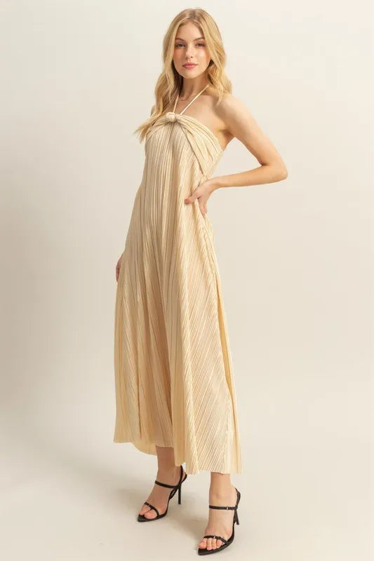 Image of HYFVE Knotted Detail Halter Neck Flowy Maxi Dress | Queeble.shop