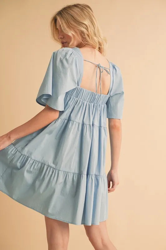 Image of Aemi + Co Square Neck Half Sleeve Tiered Dress | Queeble.shop