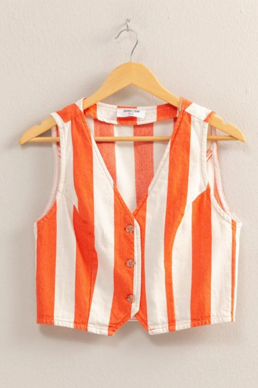 Image of HYFVE Woven Striped V-Neck Button Down Vest | Queeble.shop