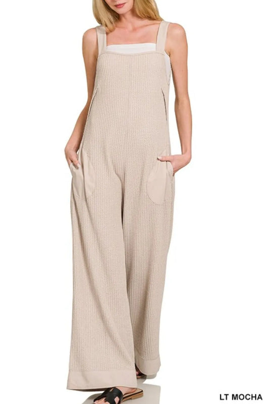 Image of Zenana Knit Waffle Wide Leg Overalls | Queeble.shop