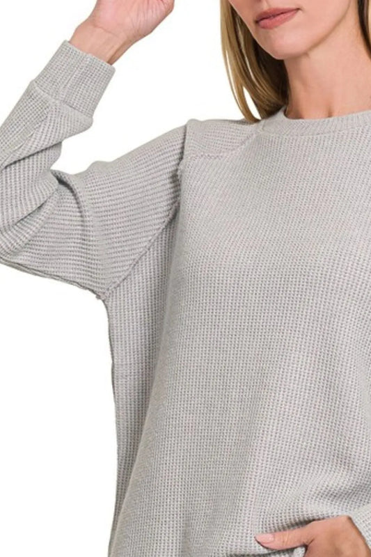 Image of Zenana Round Neck Raglan Long Sleeve Sweater | Queeble.shop