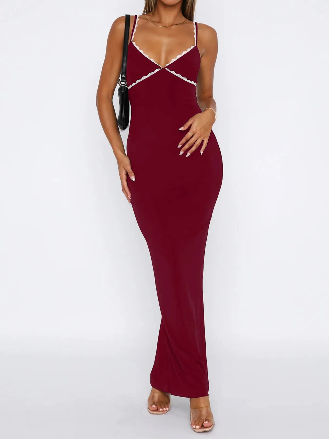 Image of Lace Detail Slim Fit Bodycon Maxi Dress | Queeble.shop