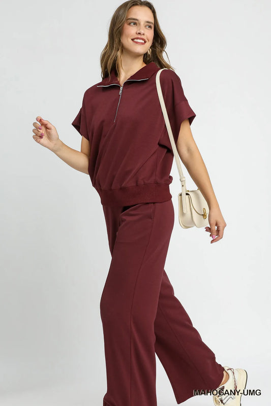 Image of Umgee Full Size Half-Zip Short Sleeve Top Plus Size | Queeble.shop