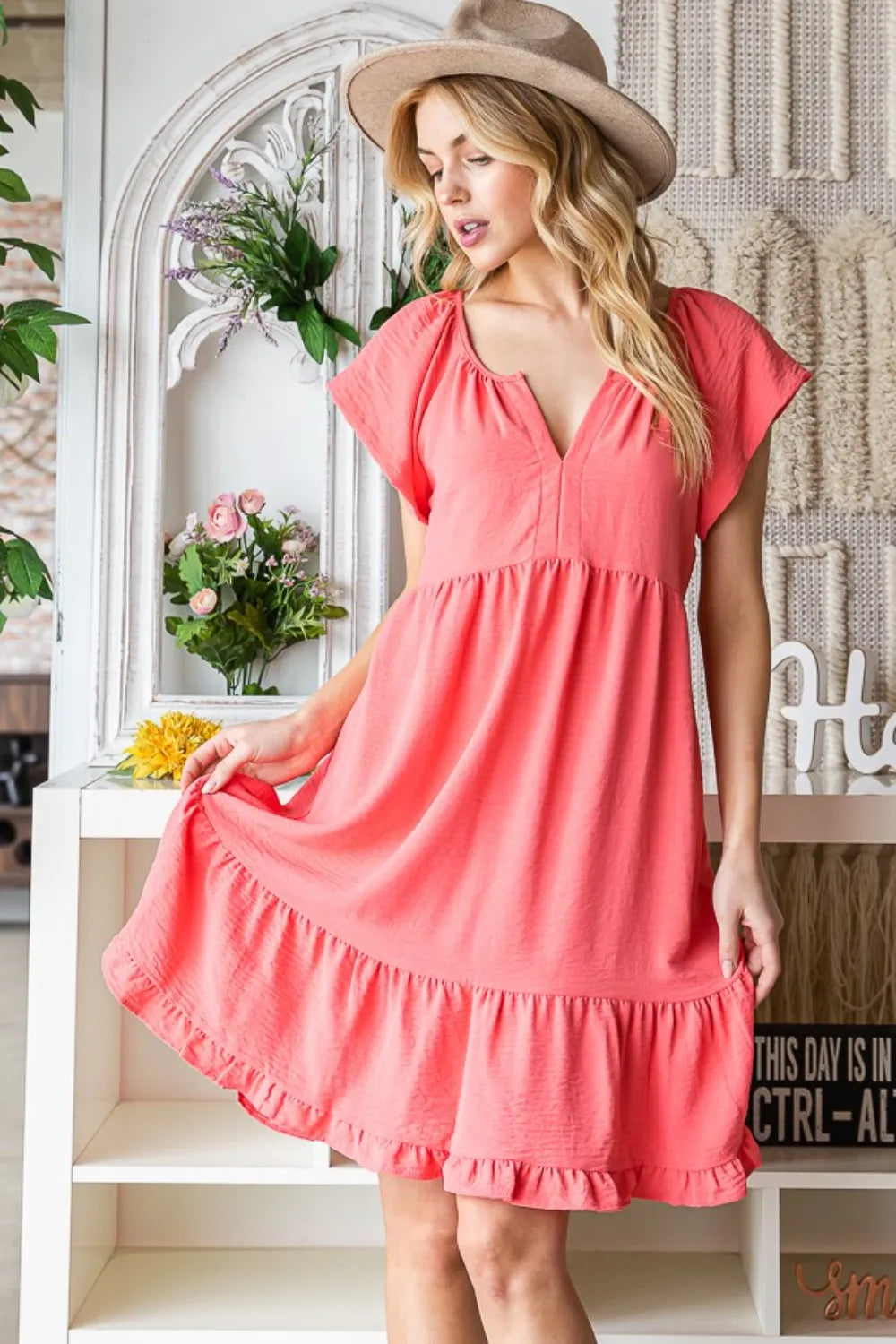 Image of Reborn J Ruffled Notched Cap Sleeve Dress | Queeble.shop