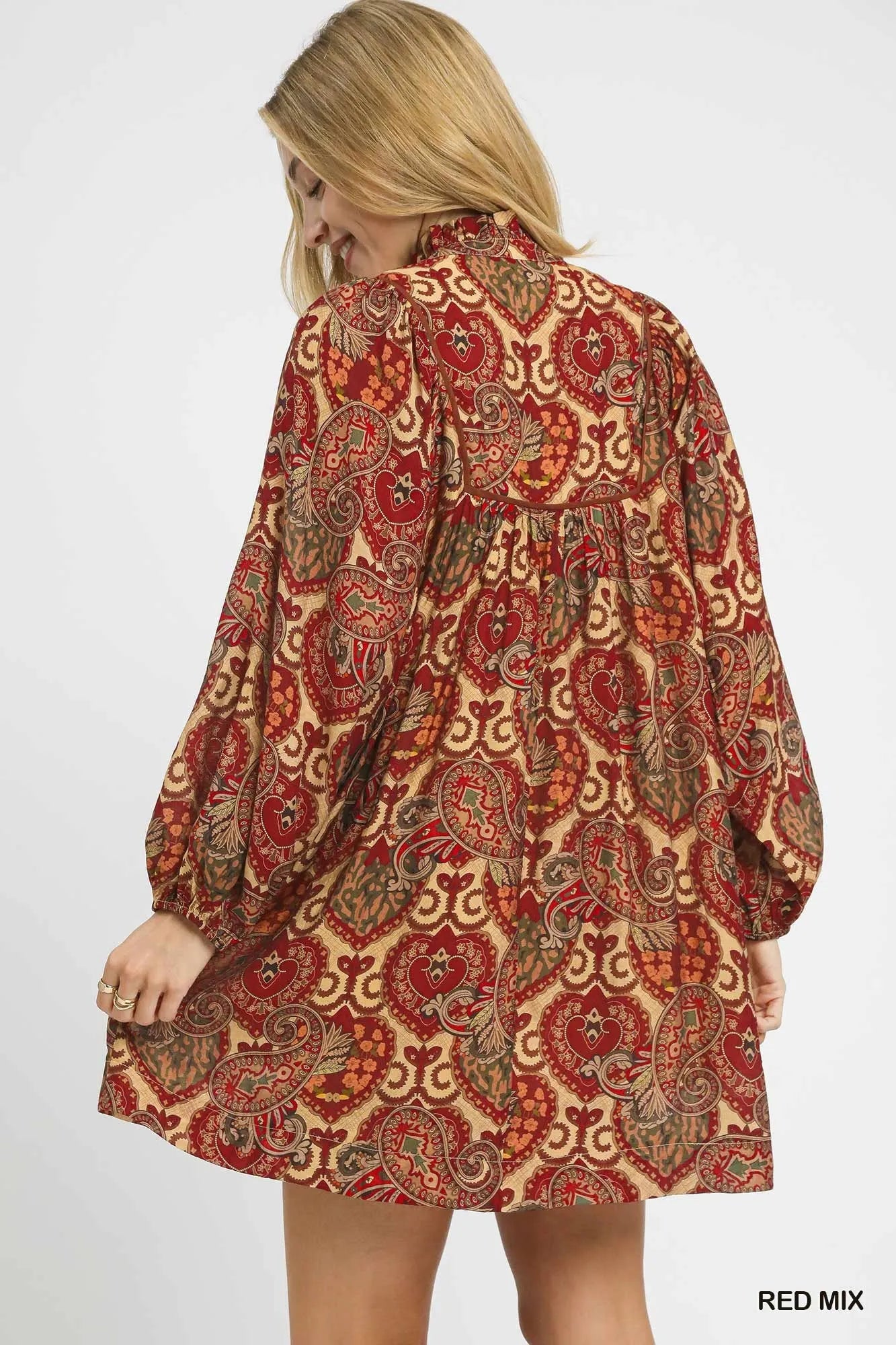Image of Umgee Boho Mix Paisley Babydoll Dress | Queeble.shop