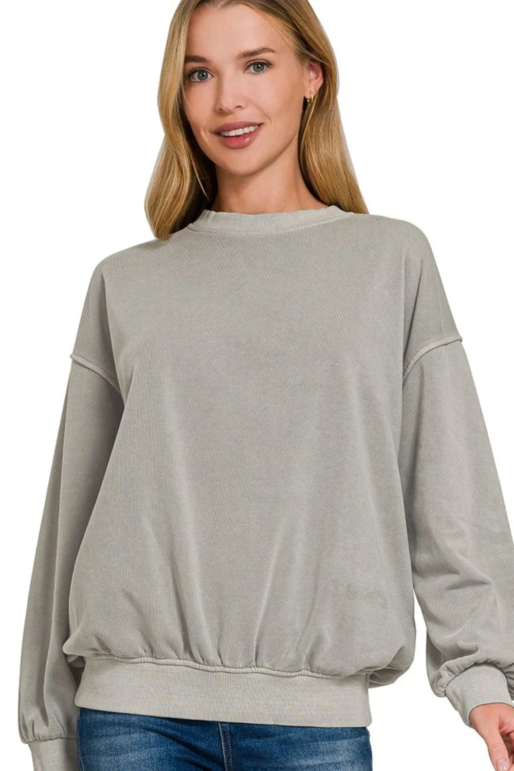 Image of Zenana Soft Fleece Pigment Dye Round-neck Sweatshirts | Queeble.shop