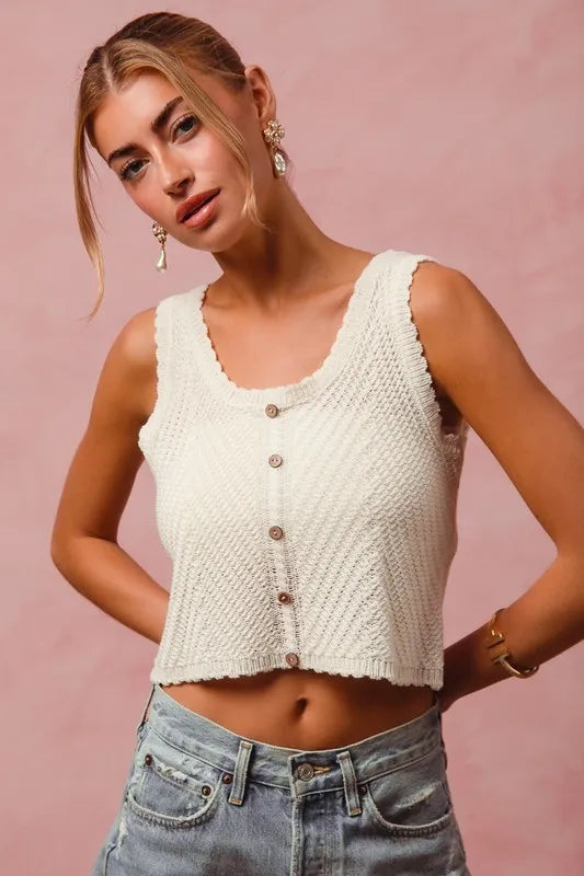 Image of SO ME Chevron Pattern Buttoned Front Lightweight Tank Top | Queeble.shop