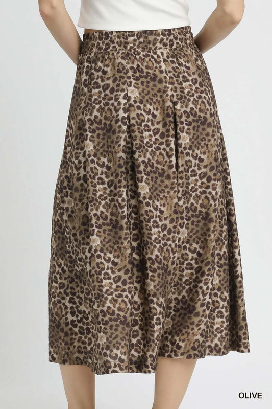 Image of Umgee Drawstring Leopard Midi Skirt | Queeble.shop