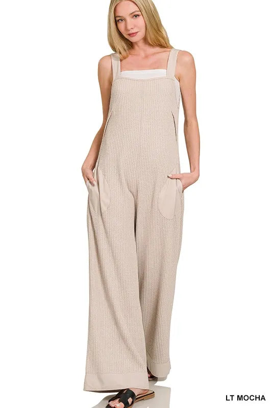 Image of Zenana Knit Waffle Wide Leg Overalls | Queeble.shop