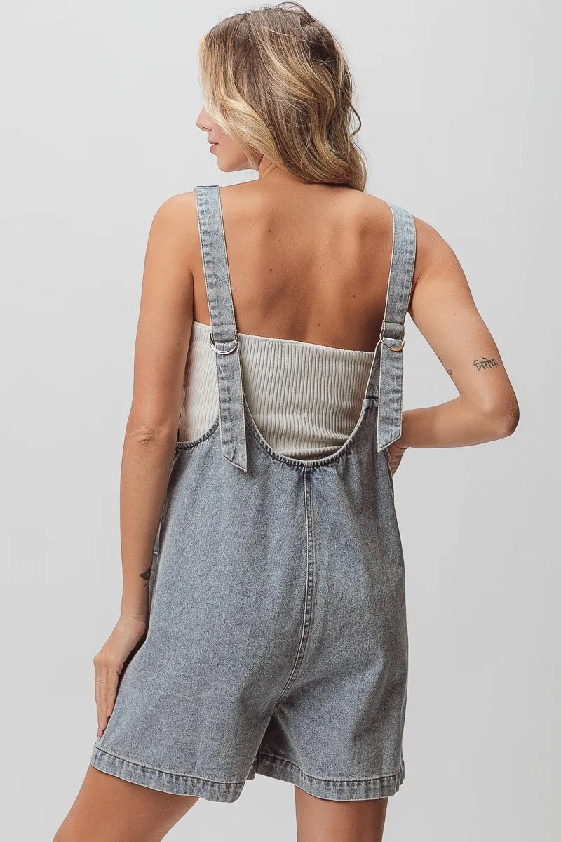 Image of BiBi Patch Vintage Washed Denim Shortall | Queeble.shop