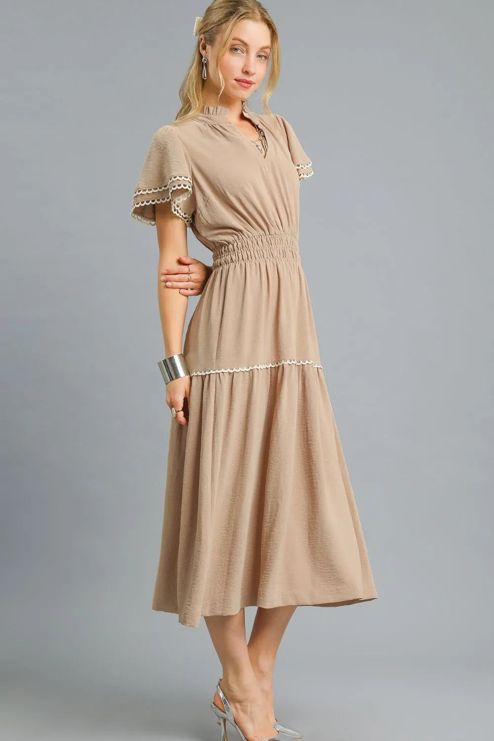 Image of Umgee Tiered Flutter Sleeve Midi Dress | Queeble.shop