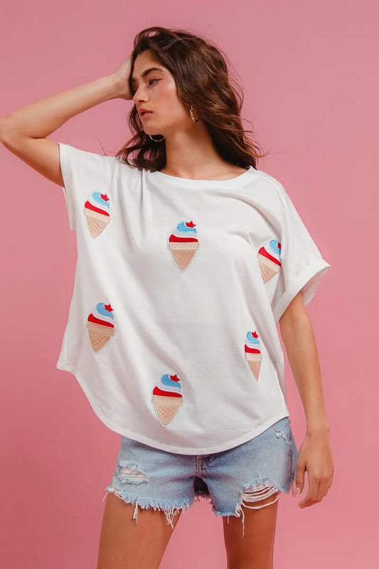 Image of BiBi Solid Terry With Fourth Of July Theme Patched Top | Queeble.shop