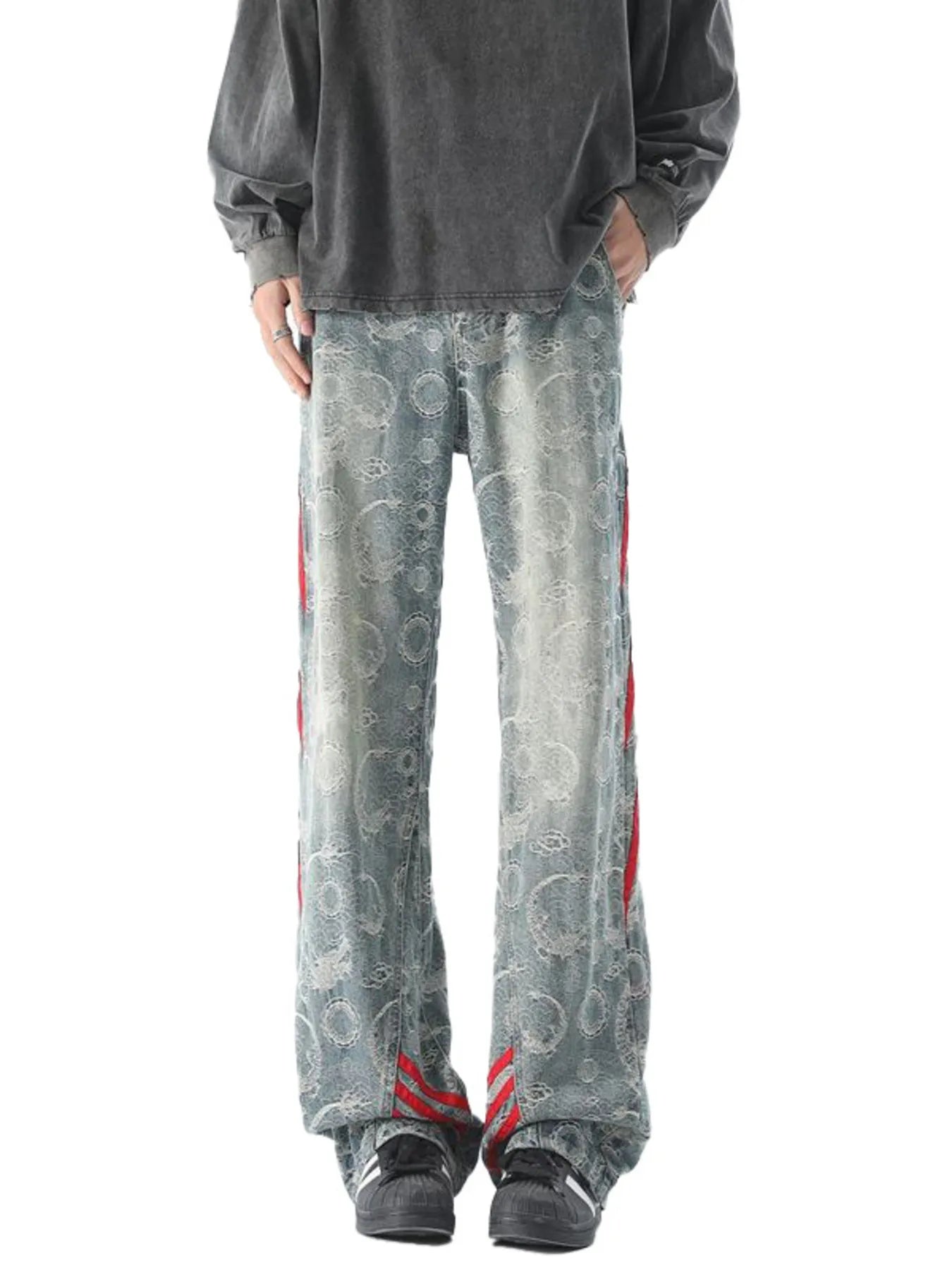 Image of Men's Plus Size Contrast Striped Wide Leg Jeans | Queeble.shop