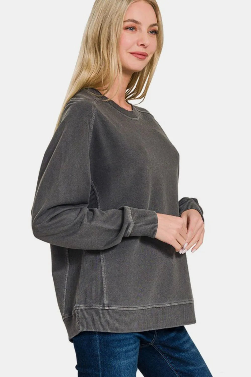 Image of Zenana Full Size Pigment Dyed French Terry Sweatshirt | Queeble.shop